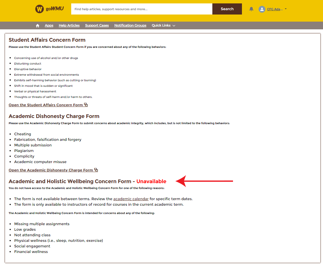 How to Submit an Academic and Holistic Wellbeing Concern Form