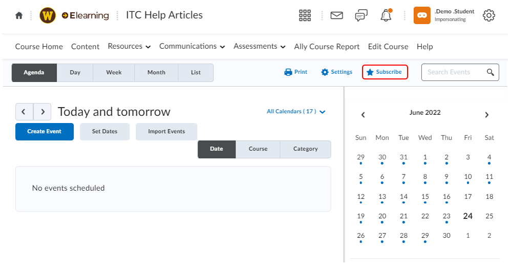Enabling Calendar Subscriptions for Students in Elearning