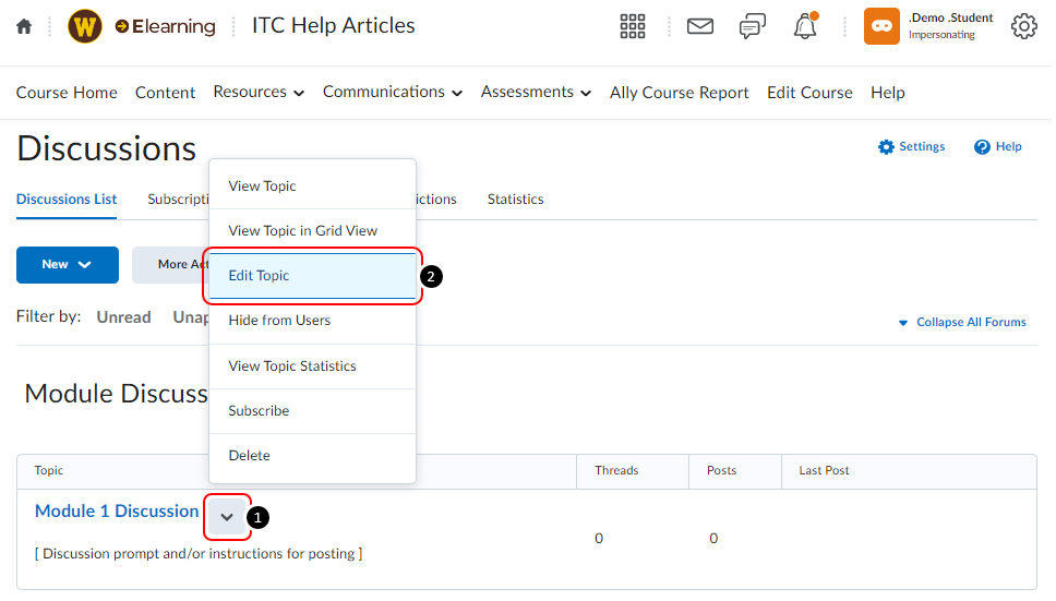 Associating Grade Items to Discussions in Elearning