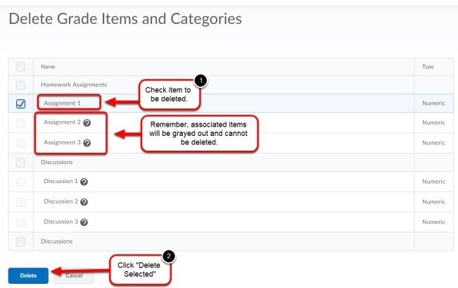 Deleting a Grade Item in Elearning