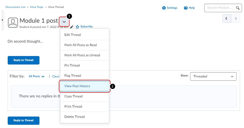 Viewing Post History for Edited Discussion Posts in Elearning