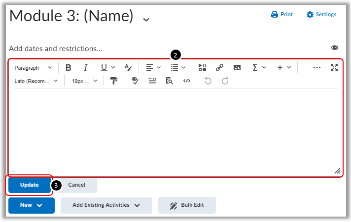Adding Descriptions to Elearning Module Content
