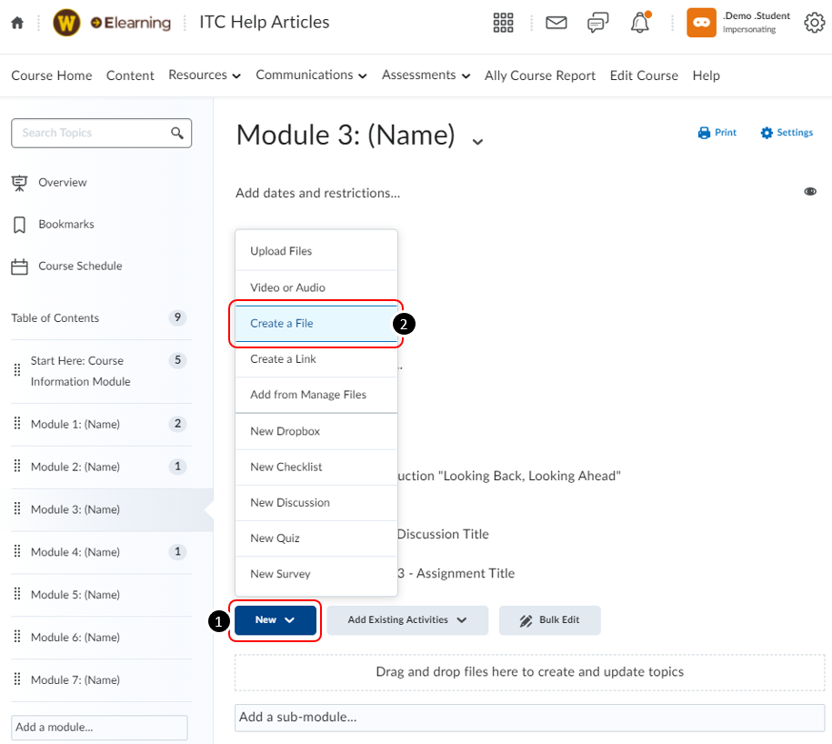 Creating HTML Files in Elearning Module Content