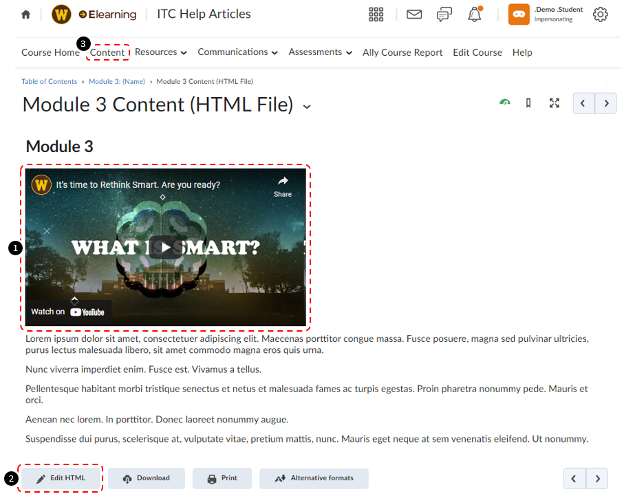 Embedding Media in HTML Files in Elearning Module Content